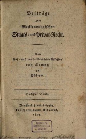 Beiträge zum Mecklenburgischen Staats- und Privatrecht, 6