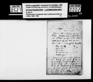 Notizen des [Oberstudienrats Christoph Friedrich] Stälin v.a. zu historiographischen Passagen der OAB sowie Mitteilungen Stälins an den Hauptverfasser Karl Eduard Paulus