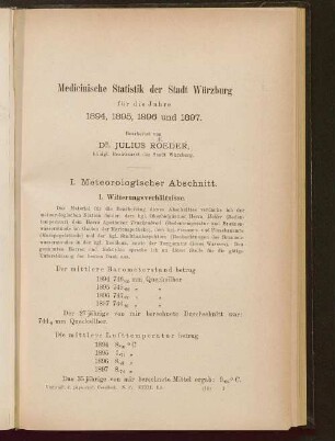 Medicinische Statistik der Stadt Würzburg für die Jahre 1894, 1895, 1896 und 1897