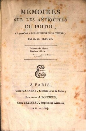 Mémoires sur les antiquités de Poitou