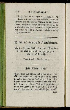 Sechs und zwanzigste Katechisation. Von den Nachtheilen der schnellen Verkältung auf vorhergegangenen Schweiß.