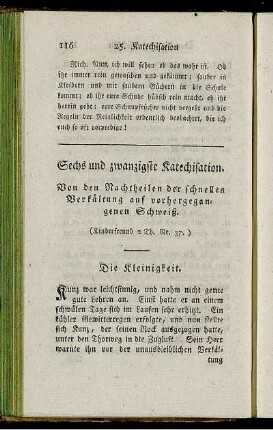 Sechs und zwanzigste Katechisation. Von den Nachtheilen der schnellen Verkältung auf vorhergegangenen Schweiß.