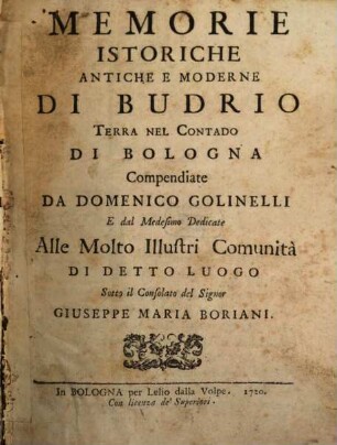 Memorie istoriche antiche e moderne di Budrio