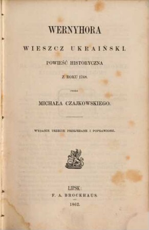 Pisma. 1, Wernyhora wieszcz Ukrai'nski : powieść historyczna z roku 1786