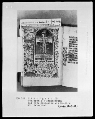 Lateinisch-französisches Stundenbuch — Heiliger Sebastian, Folio 203verso