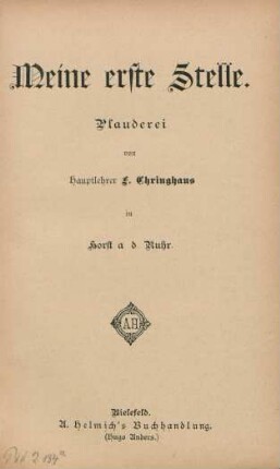 Meine erste Stelle : Plauderei