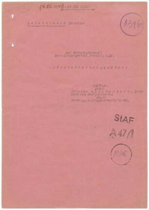 Angeklagter: Reichenbach, Albert (Bauer); Oberglottertal *23.08.1905 in Oberglottertal; + ? Delikt: Verbrechen gegen die Kriegswirtschaftsverordnung Schwarzschlachtung Tatort: Oberglottertal Tatzeit: November 1941-Januar 1942