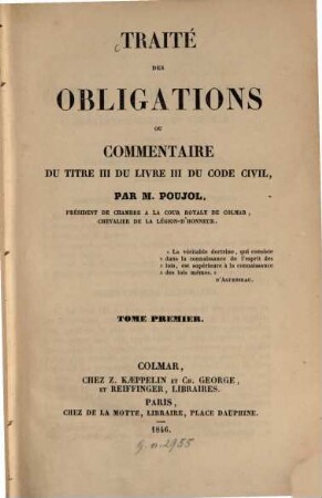 Traité des obligations ou commentaire du titre III du Livre III du Codecivil, 1