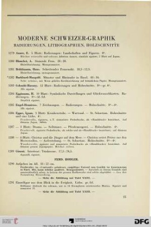Moderne Schweizer-Graphik (Nr. 1279-1470) mit Tafeln XXIII-XXVI