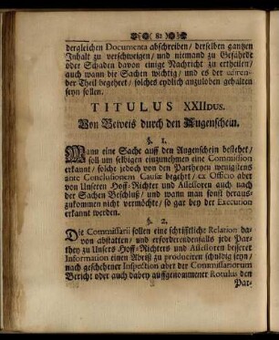 Titulus XXIIdus. Von Beweis durch den Augenschein.