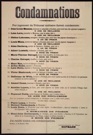 "Condamnations" (Bekanntgabe der Verurteilung von Einheimischen durch das Militärgericht) (No. 176)