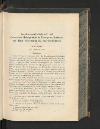 Reaktionsgeschwindigkeit und chemisches Gleichgewicht in homogenen Systemen und deren Anwendung auf Enzymwirkungen