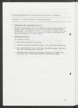 Lehrgang 09: Freizeitverhalten alter Menschen
