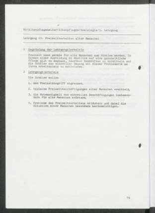 Lehrgang 09: Freizeitverhalten alter Menschen