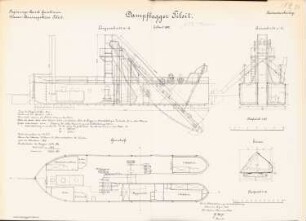 Dampfbagger »Tilsit«: Grundriss, Schnitte, Detail 1:50, 1:10
