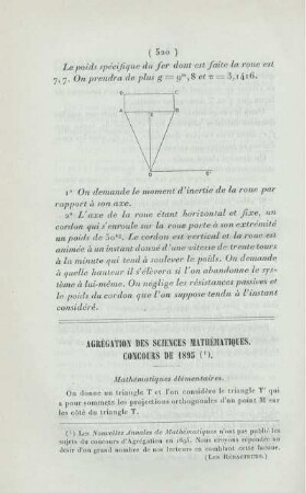 Agrégation des sciences mathématiques. Concours de 1895.