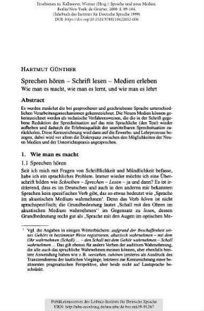 Sprechen hören - Schrift lesen - Medien erleben. Wie man es macht, wie man es lernt, und wie man es lehrt