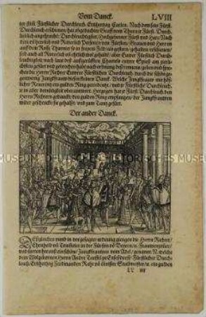 Preisübergabe und Tanz nach dem Turnier (Seite LVIII aus dem Turnierbuch/2. Teil)
