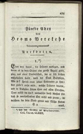 Fünfte Ader des Heomo Verekehe. Anekdoten.
