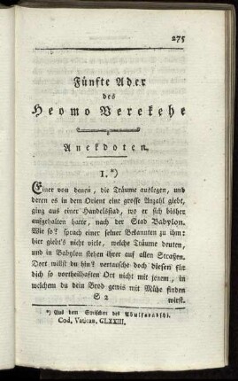 Fünfte Ader des Heomo Verekehe. Anekdoten.