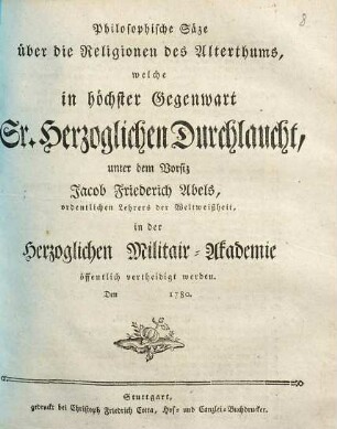 Philosophische Säze über die Religionen des Alterthums