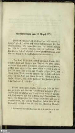 Getreideordnung vom 12. August 1574