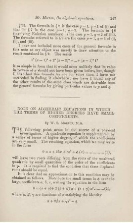 Note on algebraic equations in which the terms of higher degrees have small coefficients.