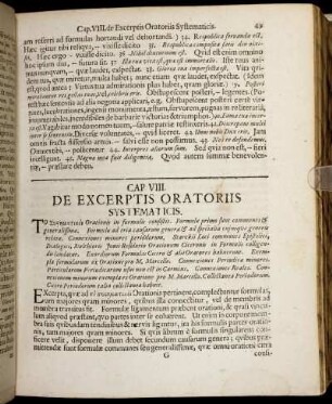 Cap. VIII. De Excerptis Oratoriis Systematicis