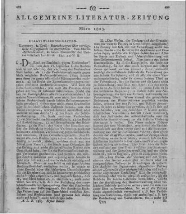 Aschenbrenner, M.: Betrachtungen über vorzügliche Gegenstände im Staatsleben. Landshut: Krüll 1822