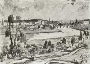 Elblandschaft Dresden (Dresden vom Waldschlößchen) : Elblandschaft Dresden (Dresden vom Waldschlößchen). Aquarell, 1974