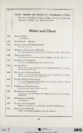 Möbel und Uhren (Nr. 628-671)