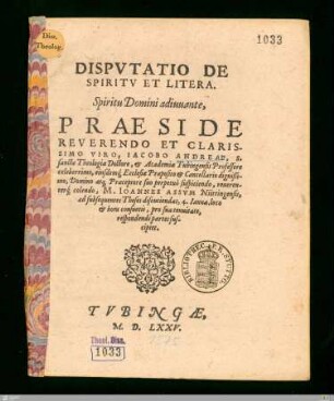 Dispvtatio De Spiritv Et Litera