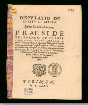 Dispvtatio De Spiritv Et Litera