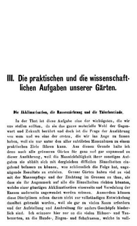 III. Die praktischen und die wissenschaftlichen Aufgaben unserer Gärten.