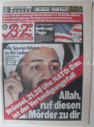 Berliner Tageszeitung "BZ" zu den Terroranschlägen in den USA am 11. September 2001
