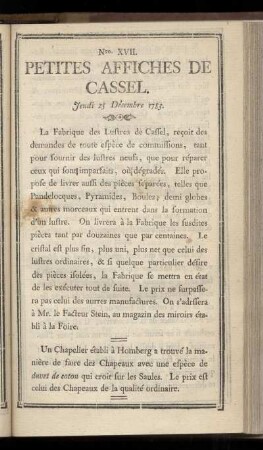 No XVII (Jeudi 25 Décembre 1783)