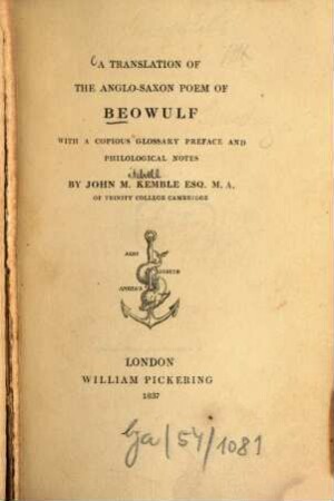 A translation of the Anglo-Saxon poem of Beowulf : with a copious glossary, preface and philological notes. 2