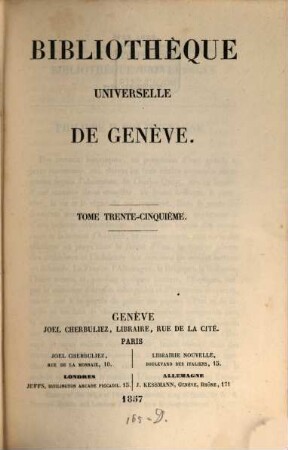 Bibliothèque universelle de Genève. 35. 1857
