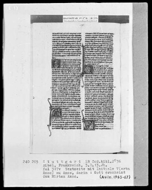 Bibel — Initiale V (erba Amos), darin erscheint Gott dem Hirten Amos, Folio 347verso