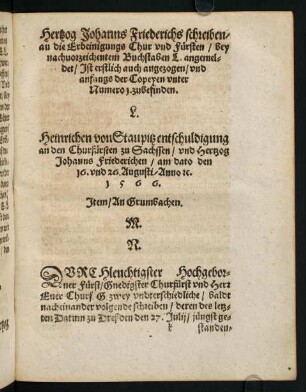 k1r-n1v, Herzog Johanns Friederichs schreiben, an die Erbeinigungs Chur und Fürsten, ... - Hansen Behemen Instrumentirte Revocation