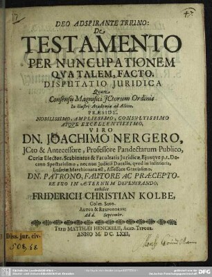 De testamento per nuncupationem qua talem, facto