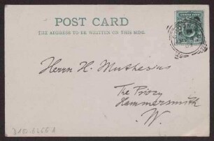 Schreiben an Hermann Muthesius (Postkarte)