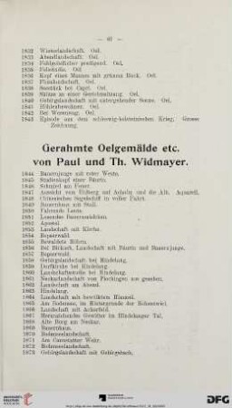 Gerahmte Oelgemälde etc. von Paul und Th. Widmayer (Nr. 1844-2034)