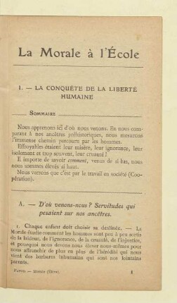 I. - La conquête de la liberté humaine