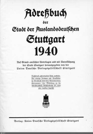 1940: Stuttgarter Adressbücher, 1940
