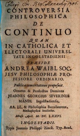 Controversia Philosophica De Continuo