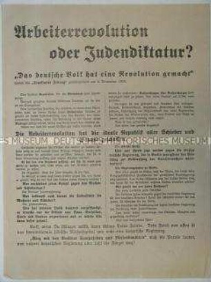 antisemitisches Flugblatt aus Bayern mit Ausführung über den angeblichen Berliner Sowjetjuden und die Börsenjuden