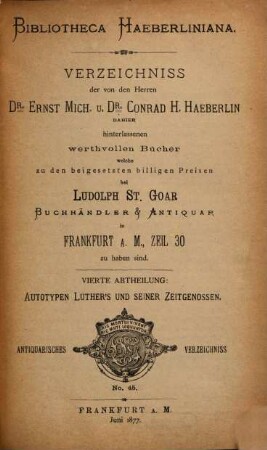 Antiquarisches Verzeichniss. 45. 1877