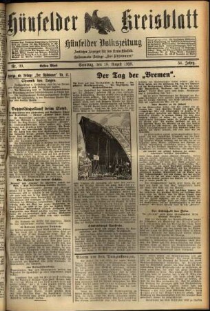 Erste Ausgabe vom Samstag, den 18. August 1928.