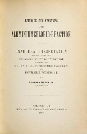 Beiträge zur Kenntniss der Aluminiumchlorid-Reaction